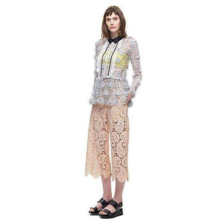 Ice Grey 3D Floral Guipure Lace Shirt