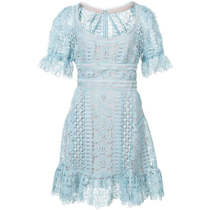 Self-Portrait-Light Blue Floral Lace Dress - Runway Catalog