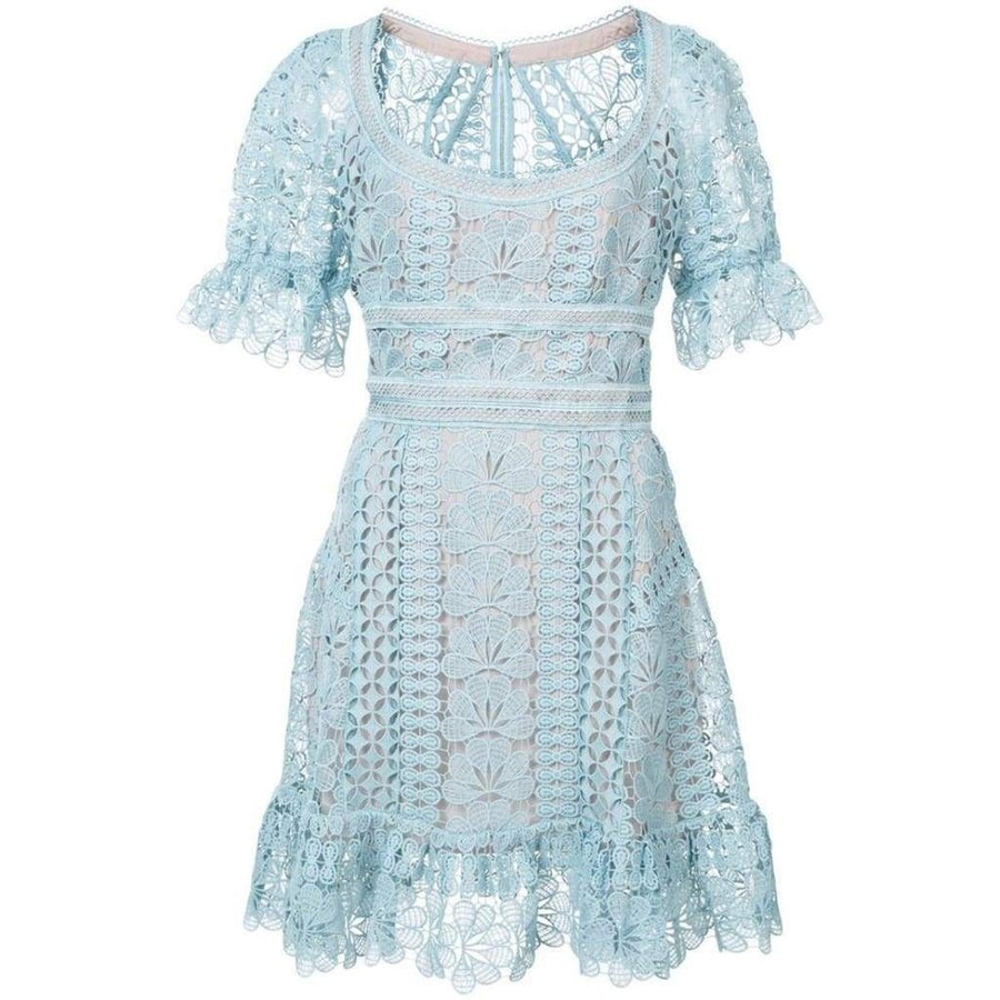 Self-Portrait-Light Blue Floral Lace Dress - Runway Catalog
