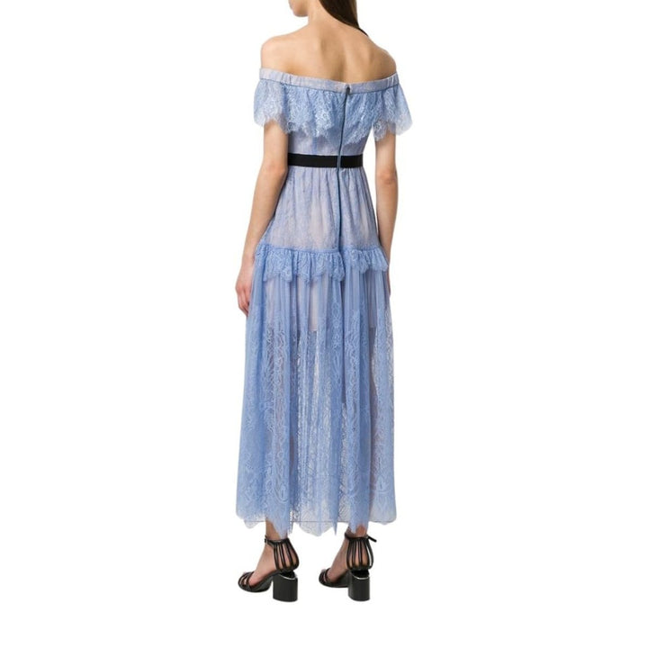 Light Blue Off The Shoulders Fine Lace Dress