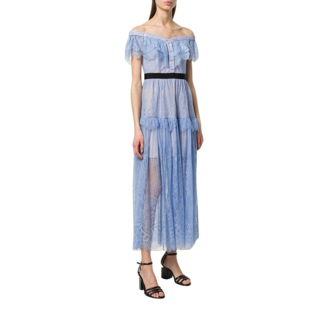 Light Blue Off The Shoulders Fine Lace Dress