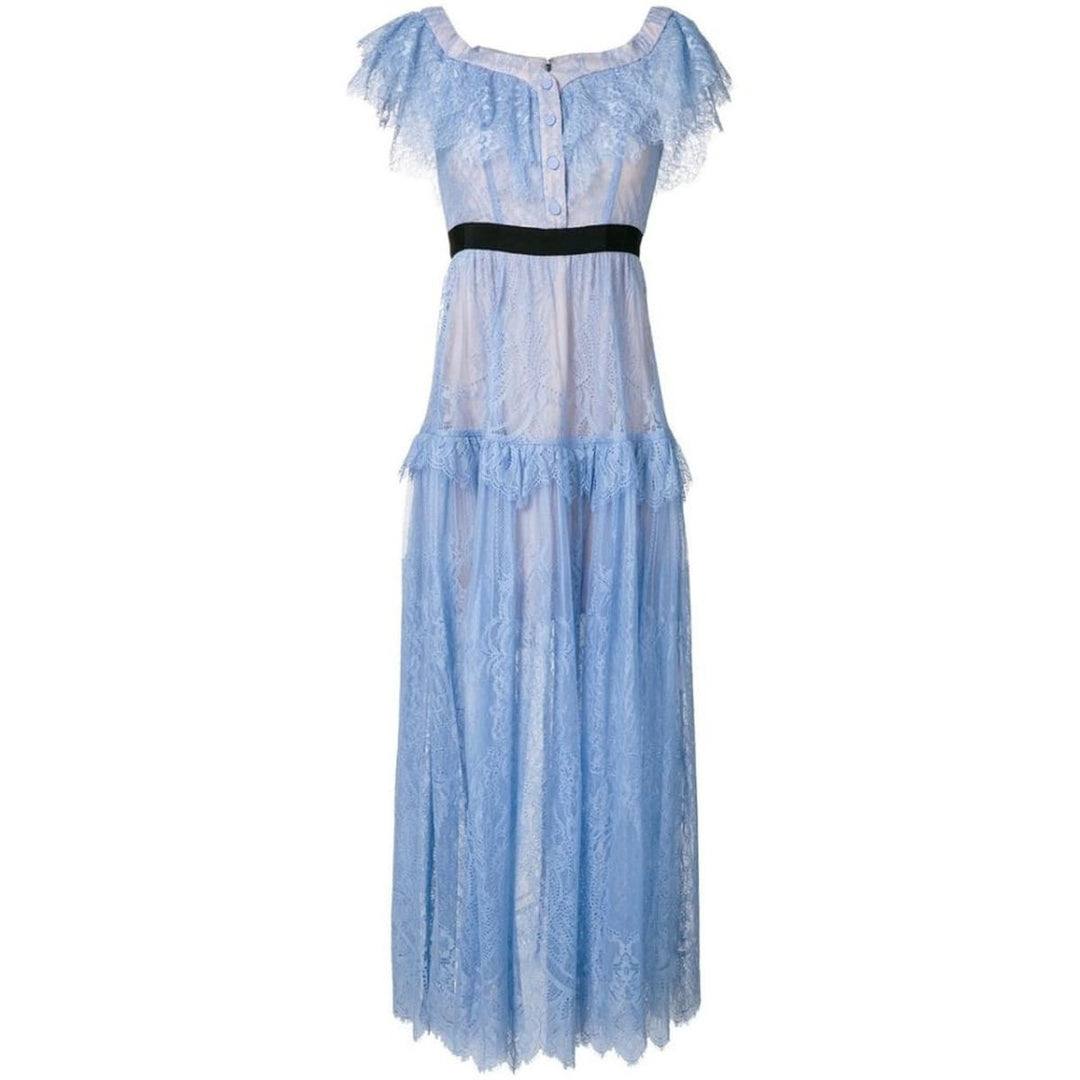 Self-Portrait-Light Blue Off The Shoulders Fine Lace Dress - Runway Catalog