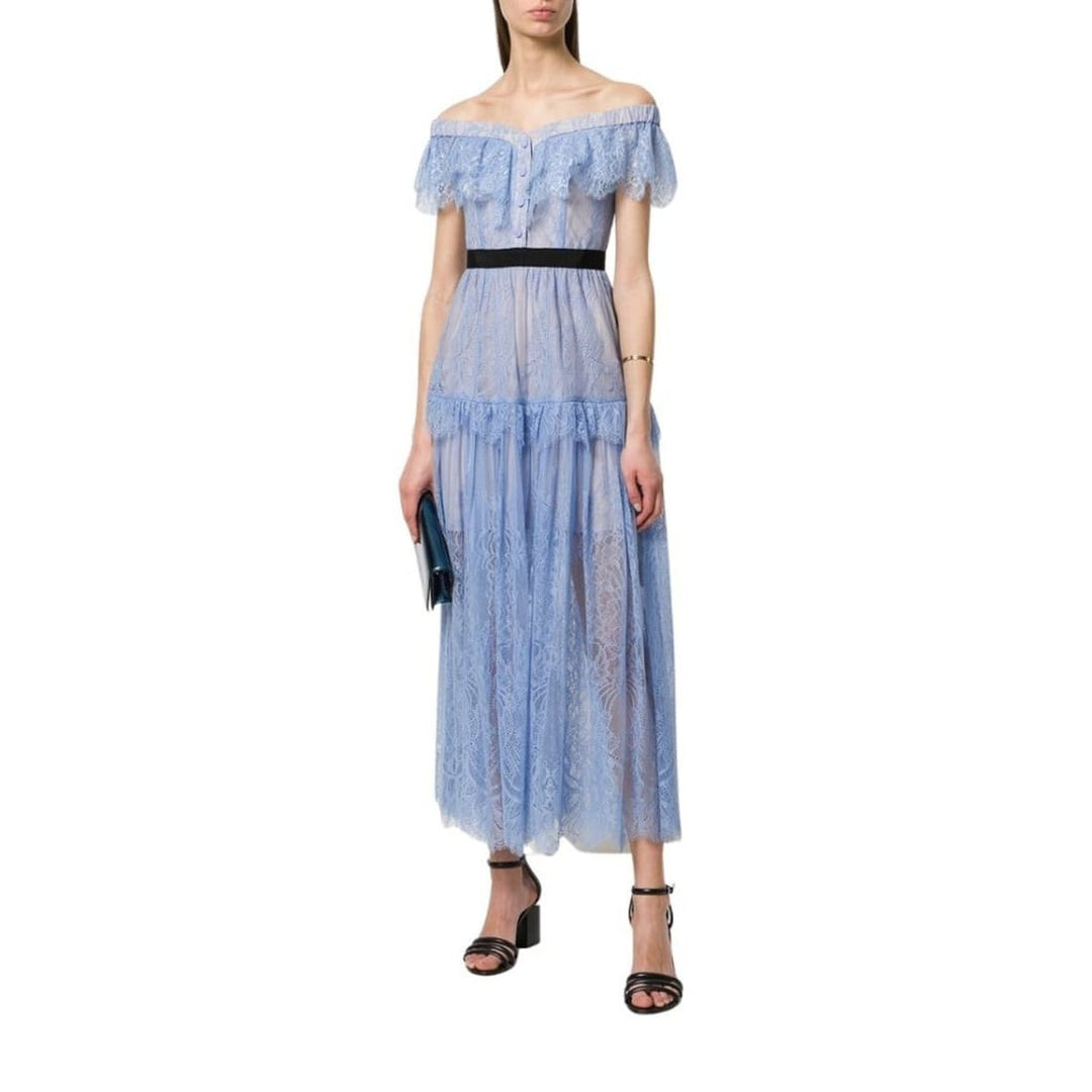 Light Blue Off The Shoulders Fine Lace Dress