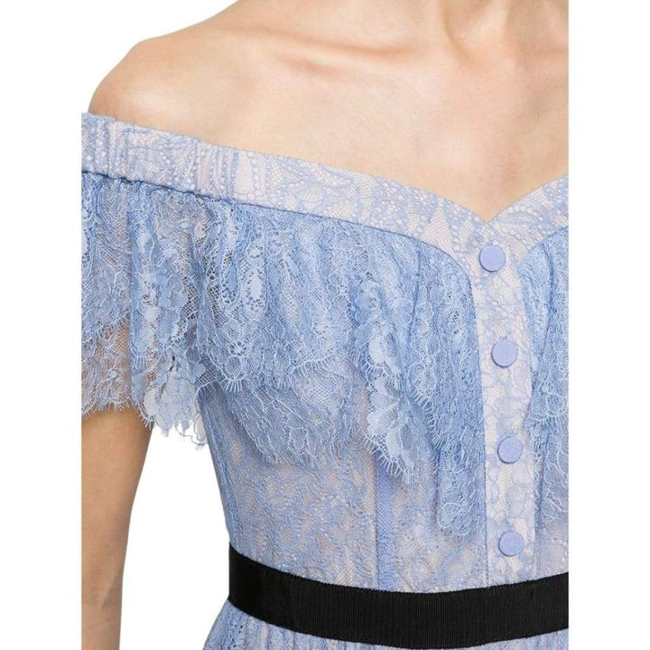 Light Blue Off The Shoulders Fine Lace Dress