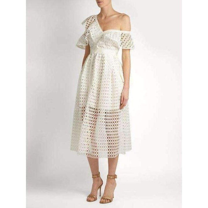 One Shoulder Guipure-lace Runway Midi Dress