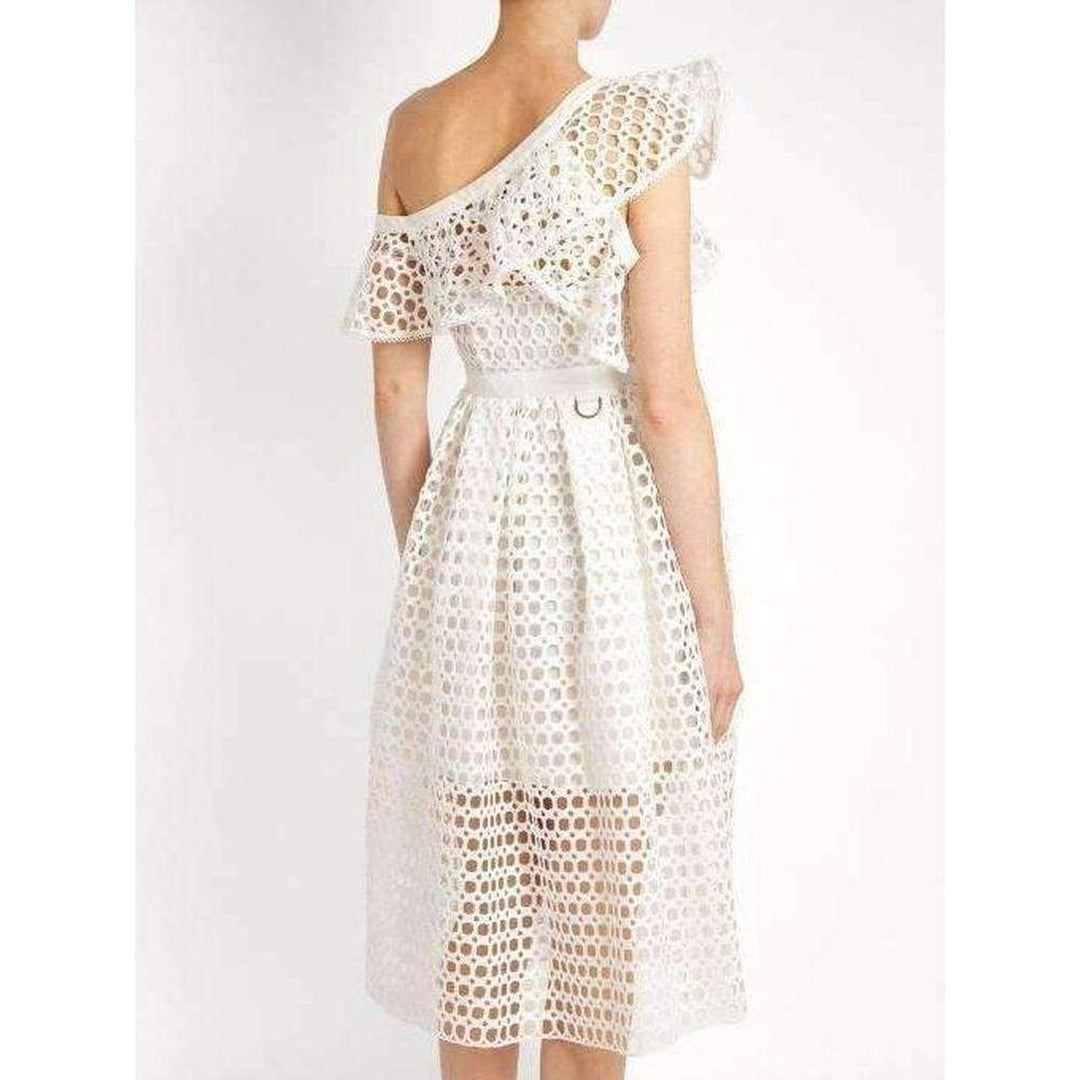 One Shoulder Guipure-lace Runway Midi Dress