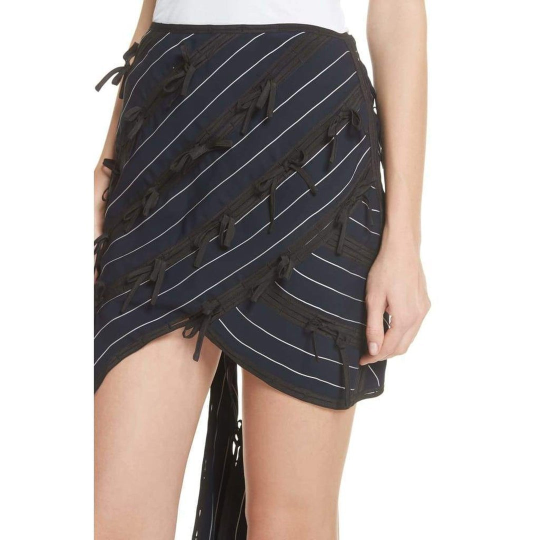 Pinstripe Ribbon Asymmetric Panelled Mini Skirt