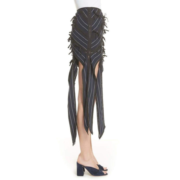Pinstripe Ribbon Asymmetric Panelled Mini Skirt