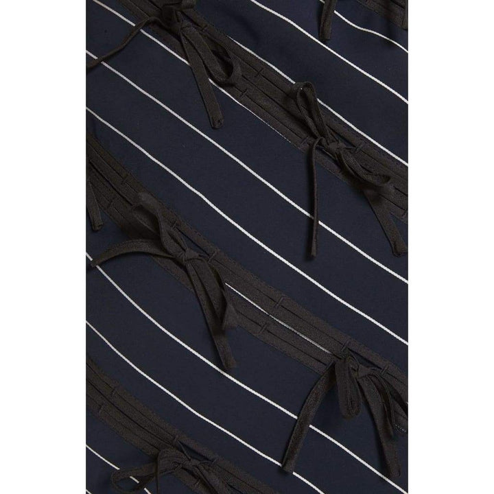 Pinstripe Ribbon Asymmetric Panelled Mini Skirt
