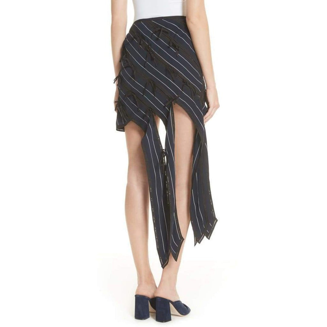 Pinstripe Ribbon Asymmetric Panelled Mini Skirt