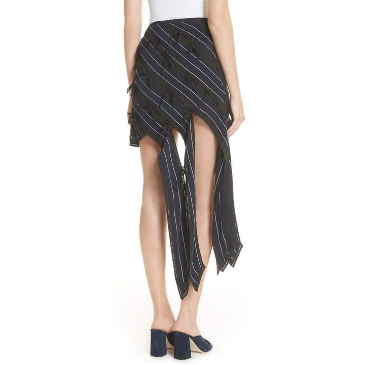 Pinstripe Ribbon Asymmetric Panelled Mini Skirt