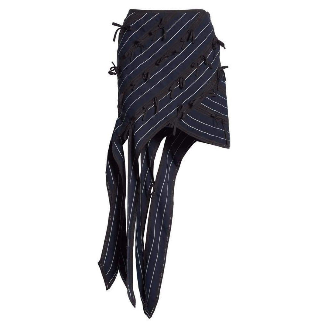 Self-Portrait-Pinstripe Ribbon Asymmetric Panelled Mini Skirt - Runway Catalog