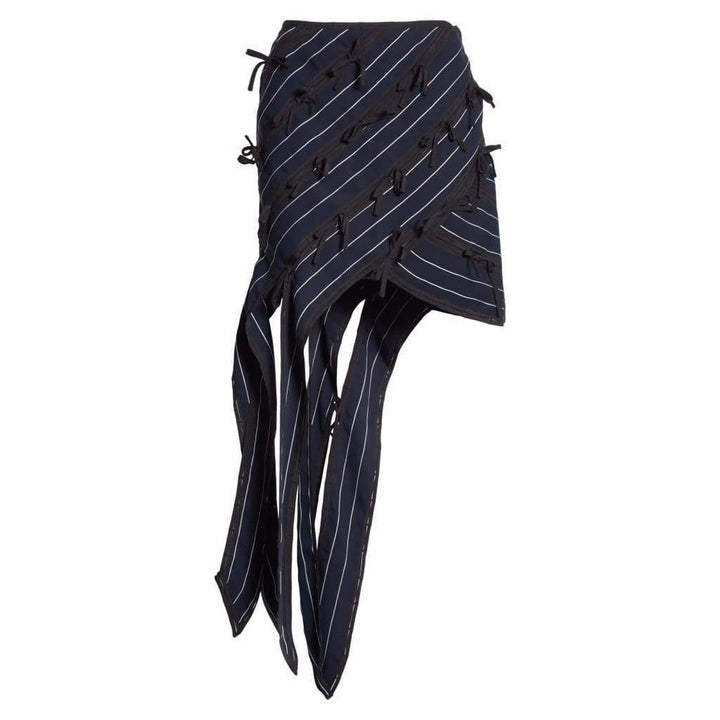 Self-Portrait-Pinstripe Ribbon Asymmetric Panelled Mini Skirt - Runway Catalog