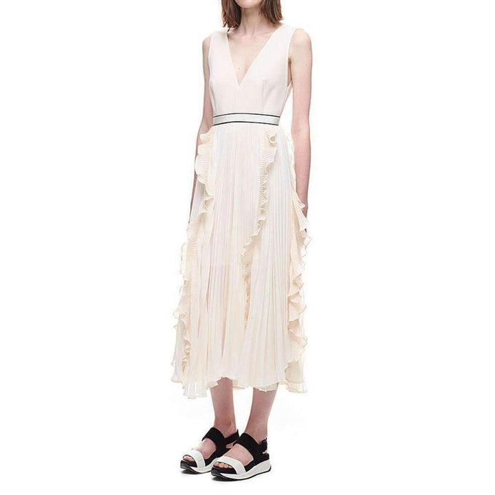 Self-Portrait-V-Neck Dress with Fluted Pleats - Runway Catalog