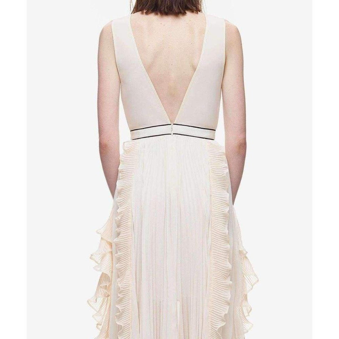 V-Neck Dress with Fluted Pleats