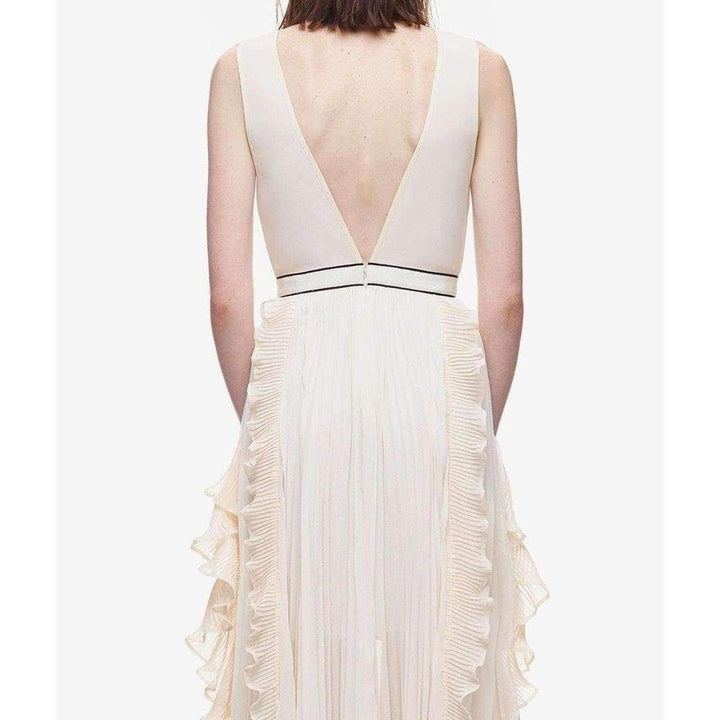V-Neck Dress with Fluted Pleats