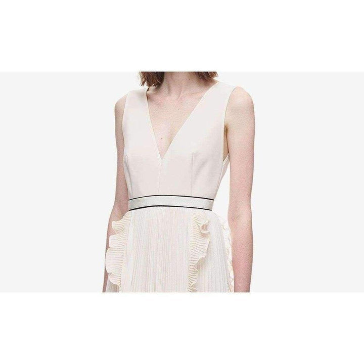 V-Neck Dress with Fluted Pleats