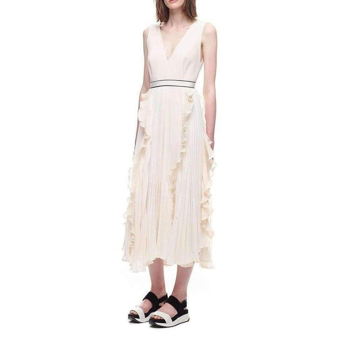 V-Neck Dress with Fluted Pleats