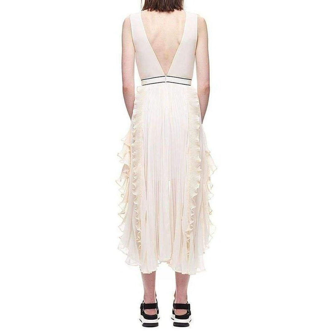 V-Neck Dress with Fluted Pleats
