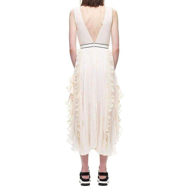 V-Neck Dress with Fluted Pleats