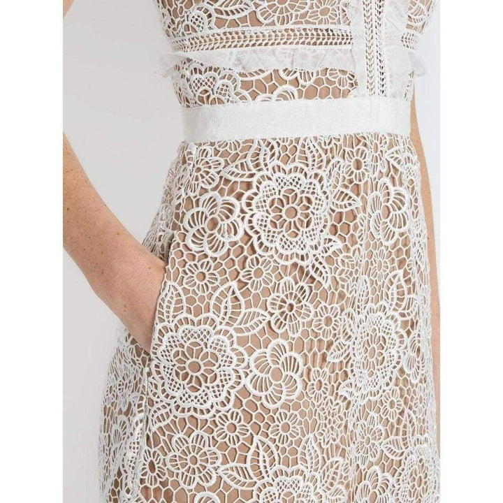 White Floral Lace Midi Dress