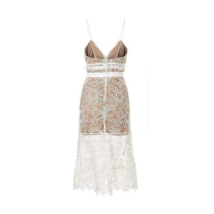 White Floral Lace Midi Dress