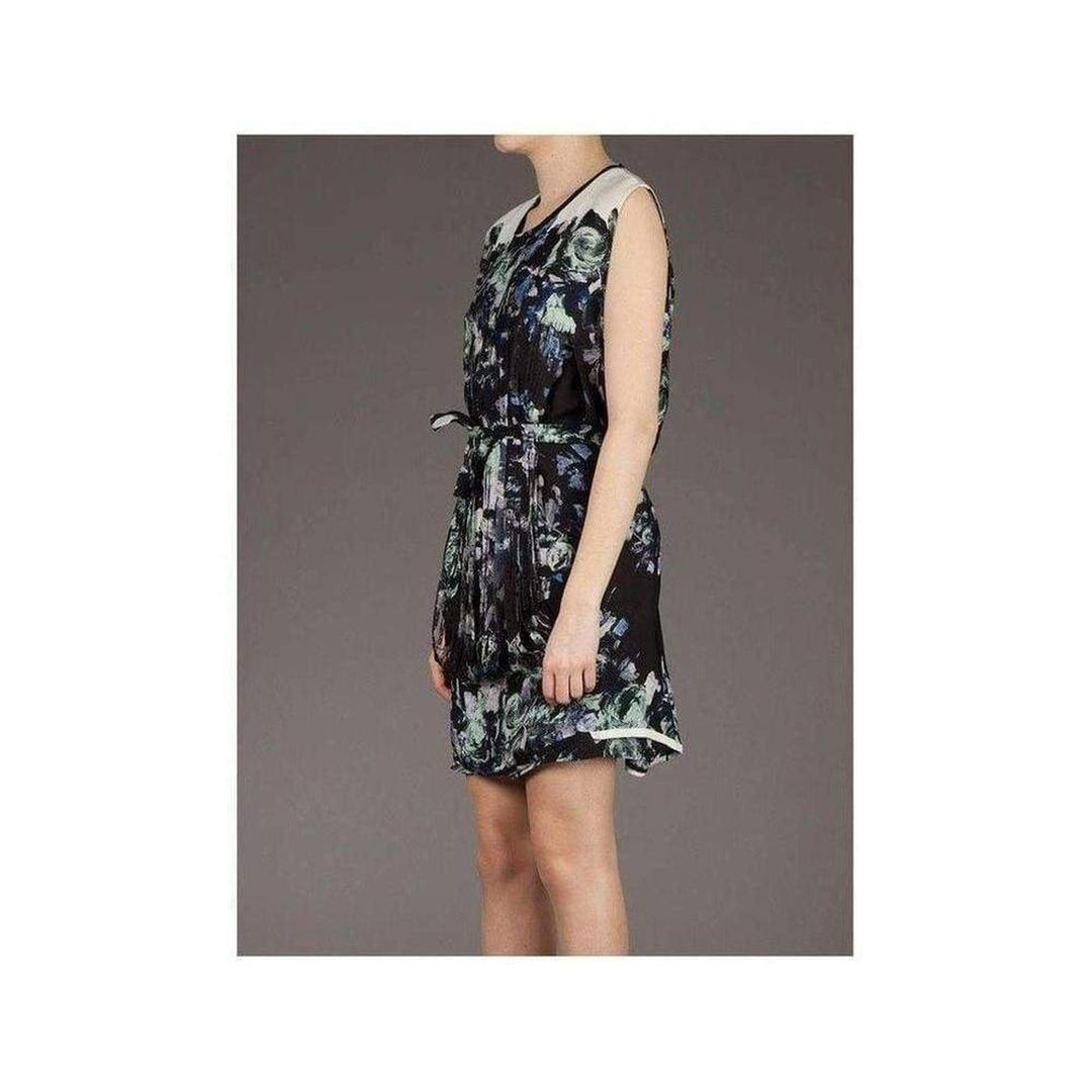 Floral Printed Fringe Silk Dress