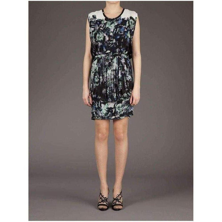 Floral Printed Fringe Silk Dress