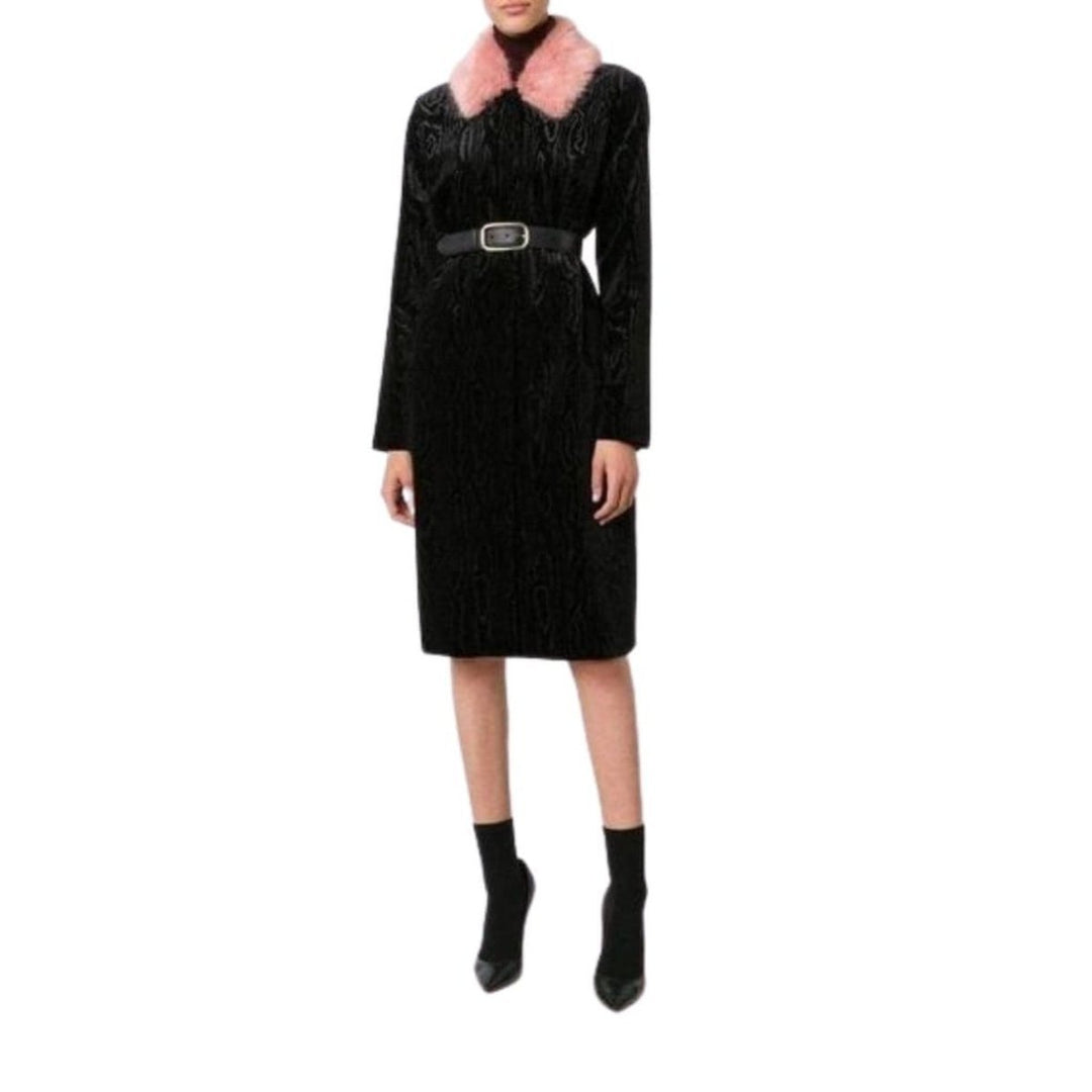 Black Marie Faux Fur Collar Velvet Coat