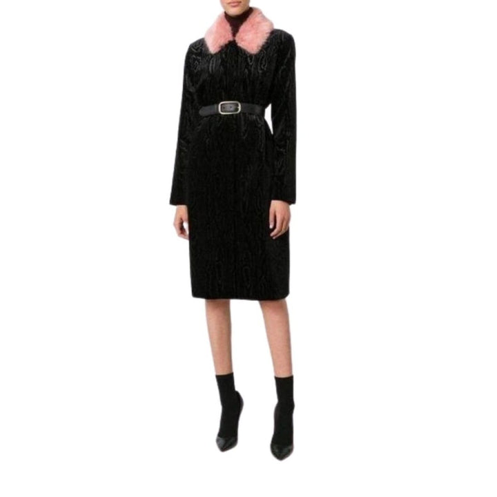 Black Marie Faux Fur Collar Velvet Coat