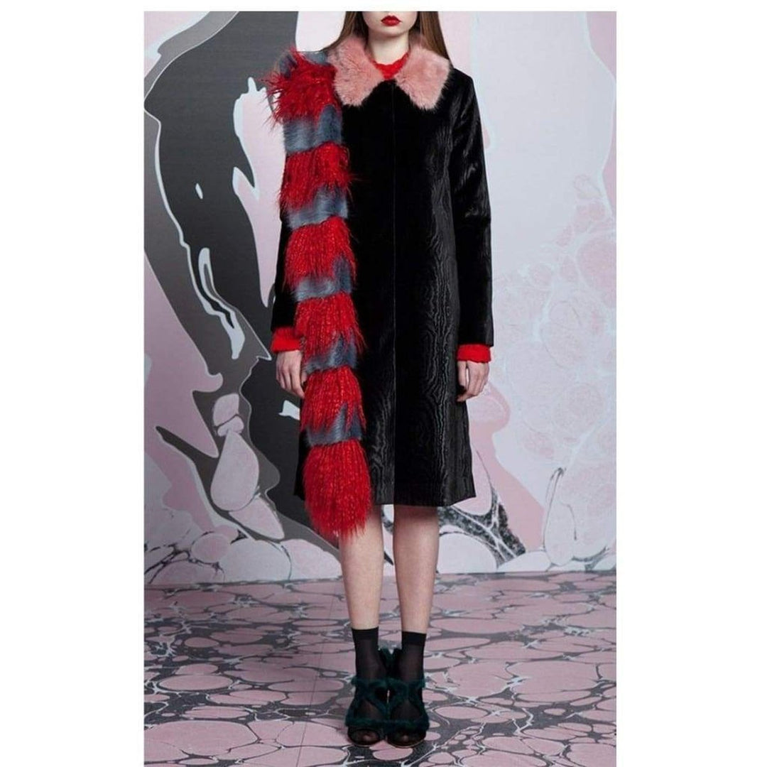 Black Marie Faux Fur Collar Velvet Coat