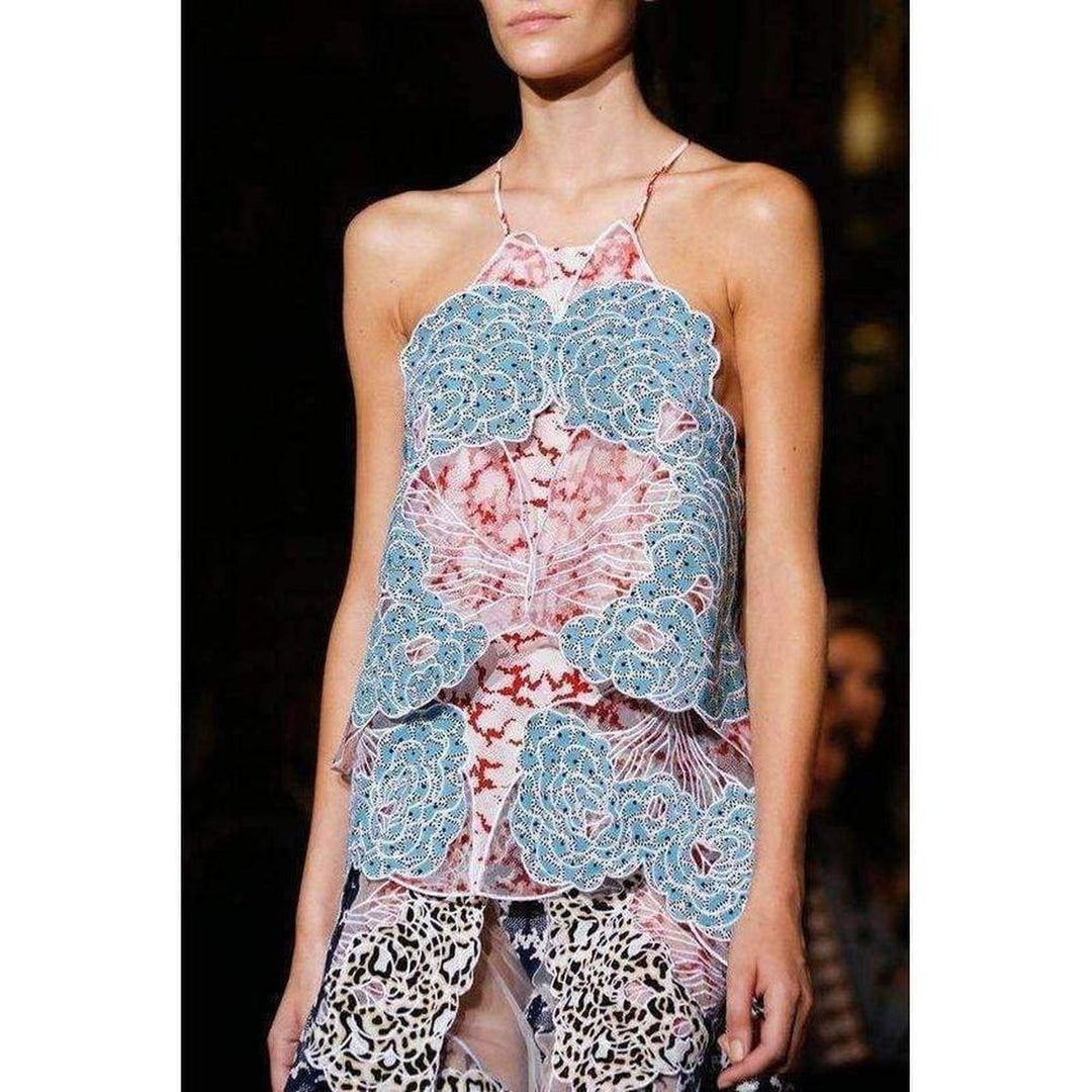 Applique Silk Collen Sleeveless Blouse