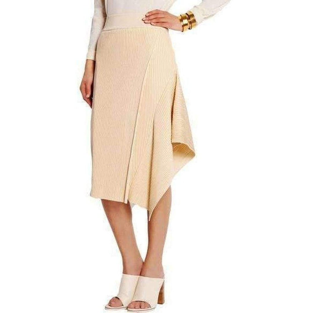 Asymmetric Ribbed Stretch-Jersey Midi Skirt
