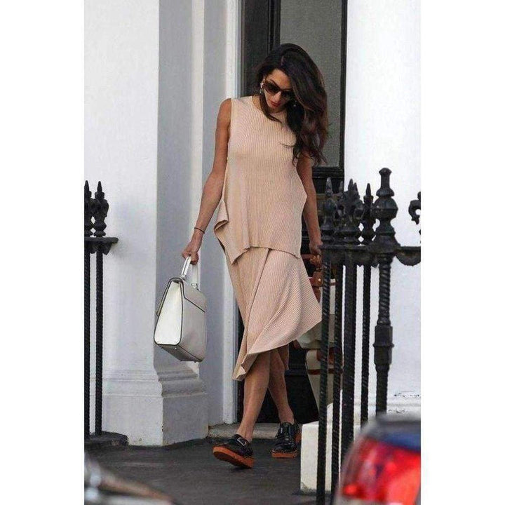 Asymmetric Ribbed Stretch-Jersey Midi Skirt