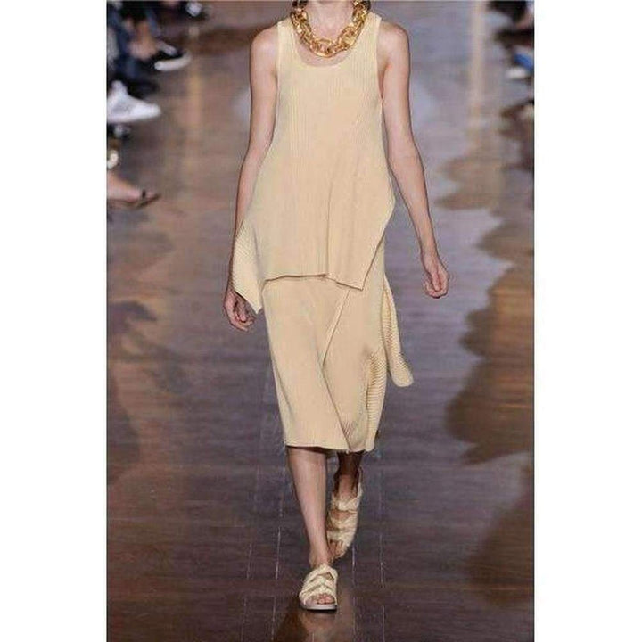 Asymmetric Ribbed Stretch-Jersey Midi Skirt