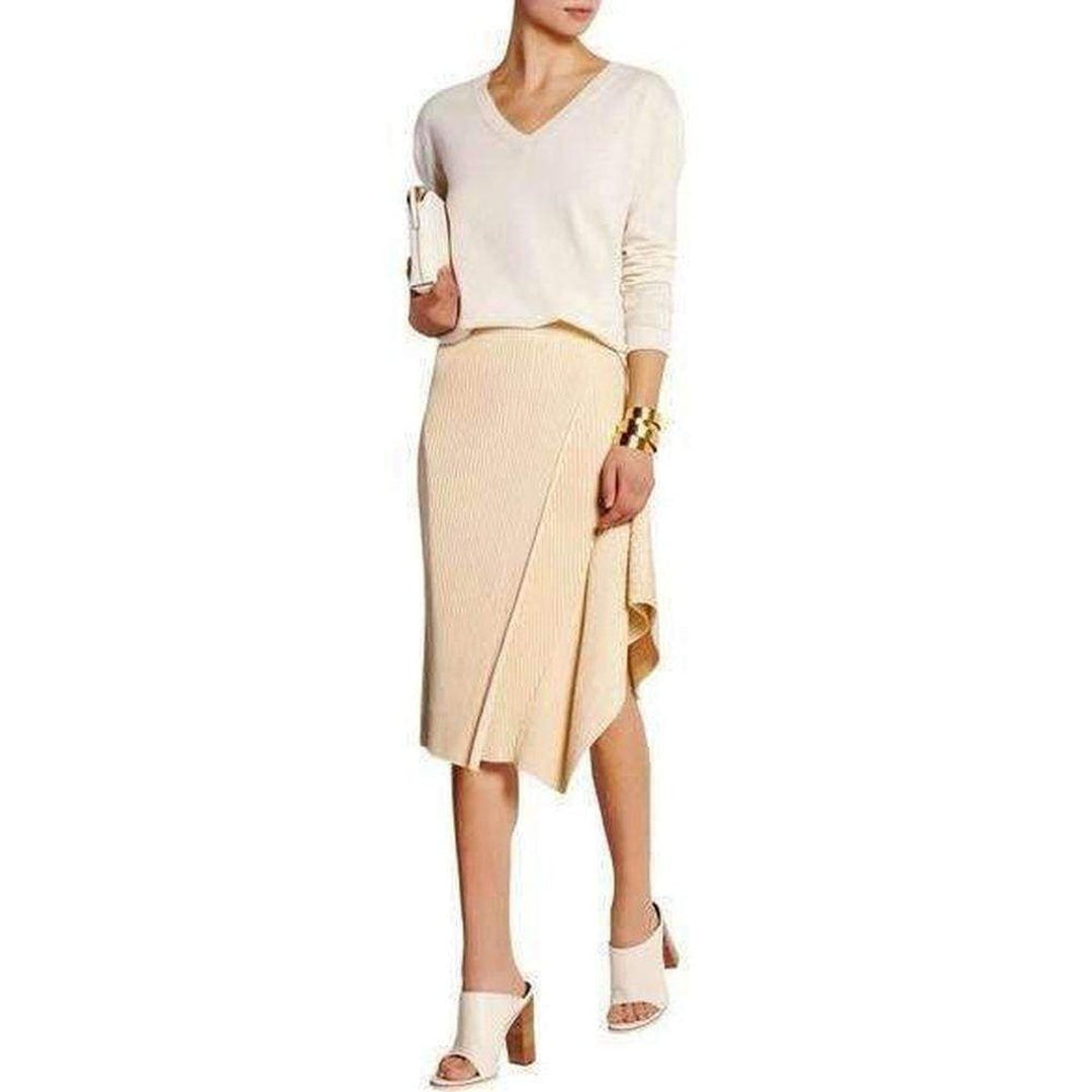 Asymmetric Ribbed Stretch-Jersey Midi Skirt
