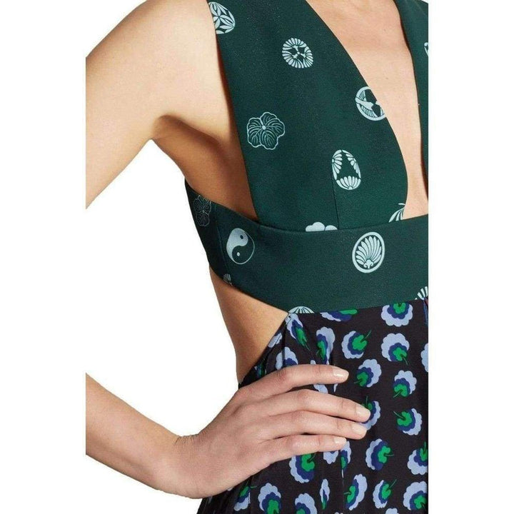 Caroline asymmetric printed silk and crepe dress