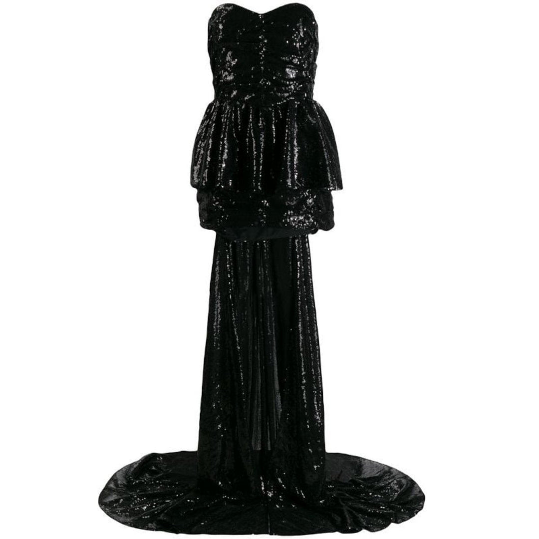 The Attico-Black Sequinned Gown With Cape - Runway Catalog