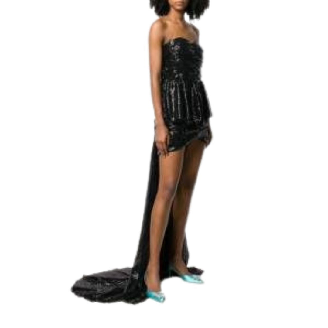 Black Sequinned Gown With Cape