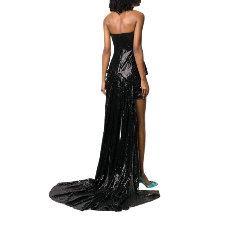 Black Sequinned Gown With Cape