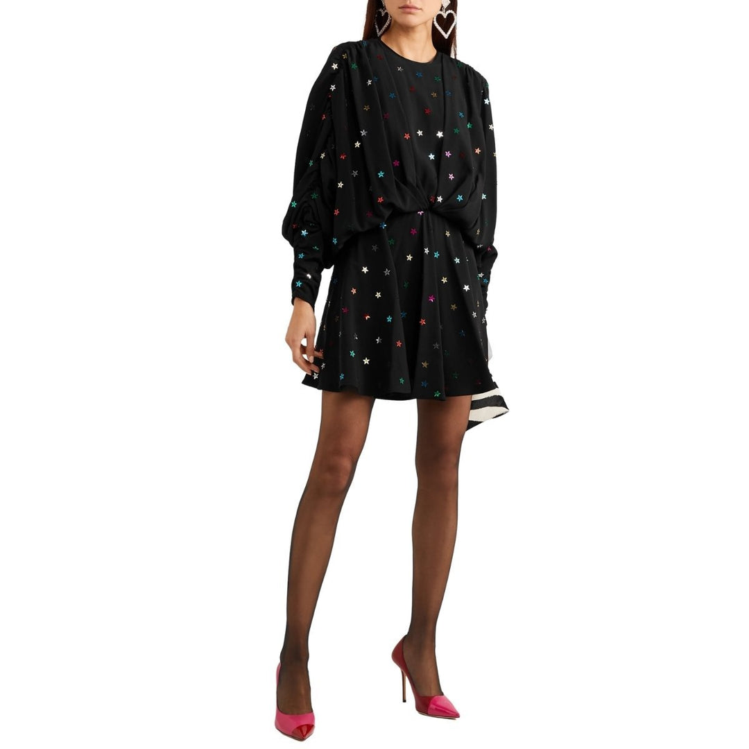 Gathered Sequin-embellished Crepe De Chine Mini Dress