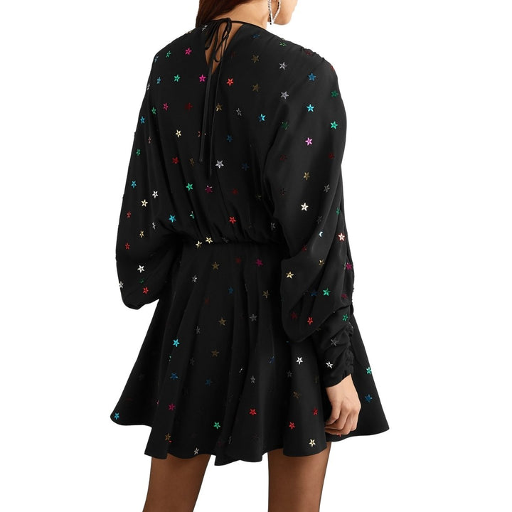 Gathered Sequin-embellished Crepe De Chine Mini Dress
