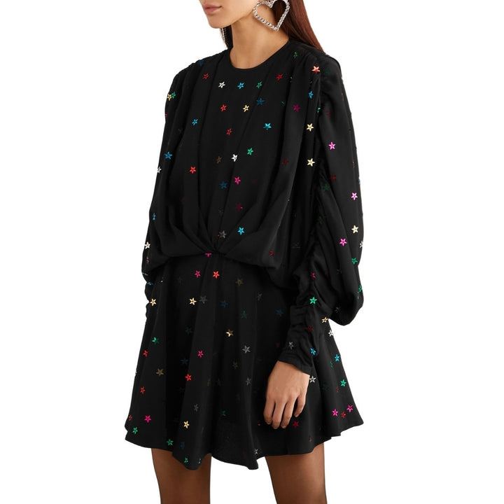 Gathered Sequin-embellished Crepe De Chine Mini Dress