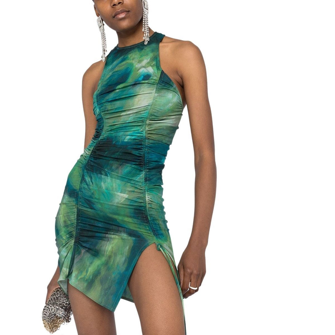 High Neck Sleeveless Printed Mini Dress