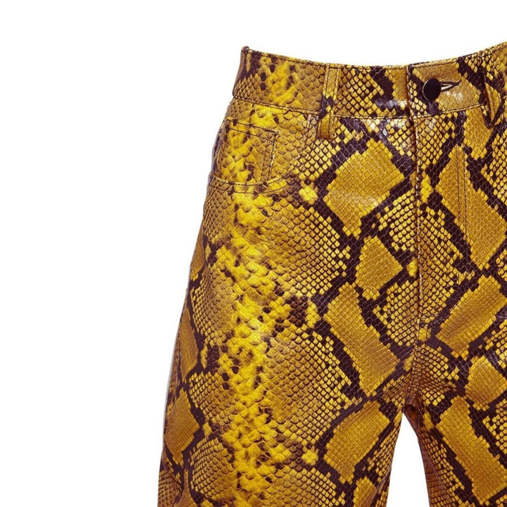 Leather Python-Print Pants