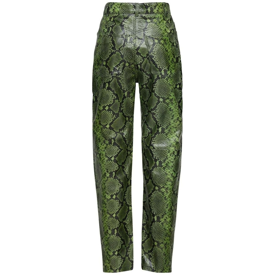 Leather Python-Print Pants