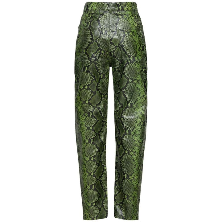 Leather Python-Print Pants