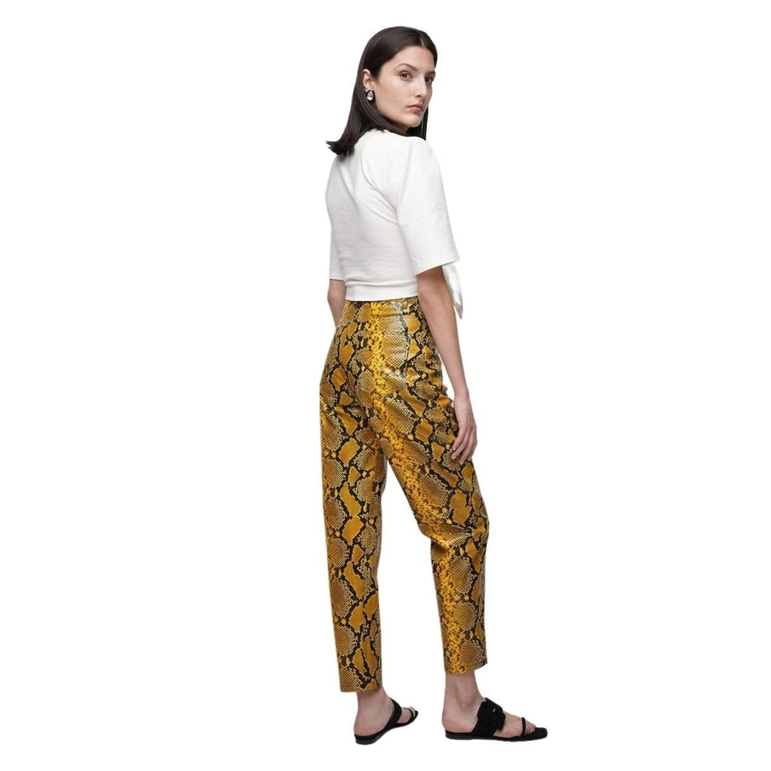 Leather Python-Print Pants