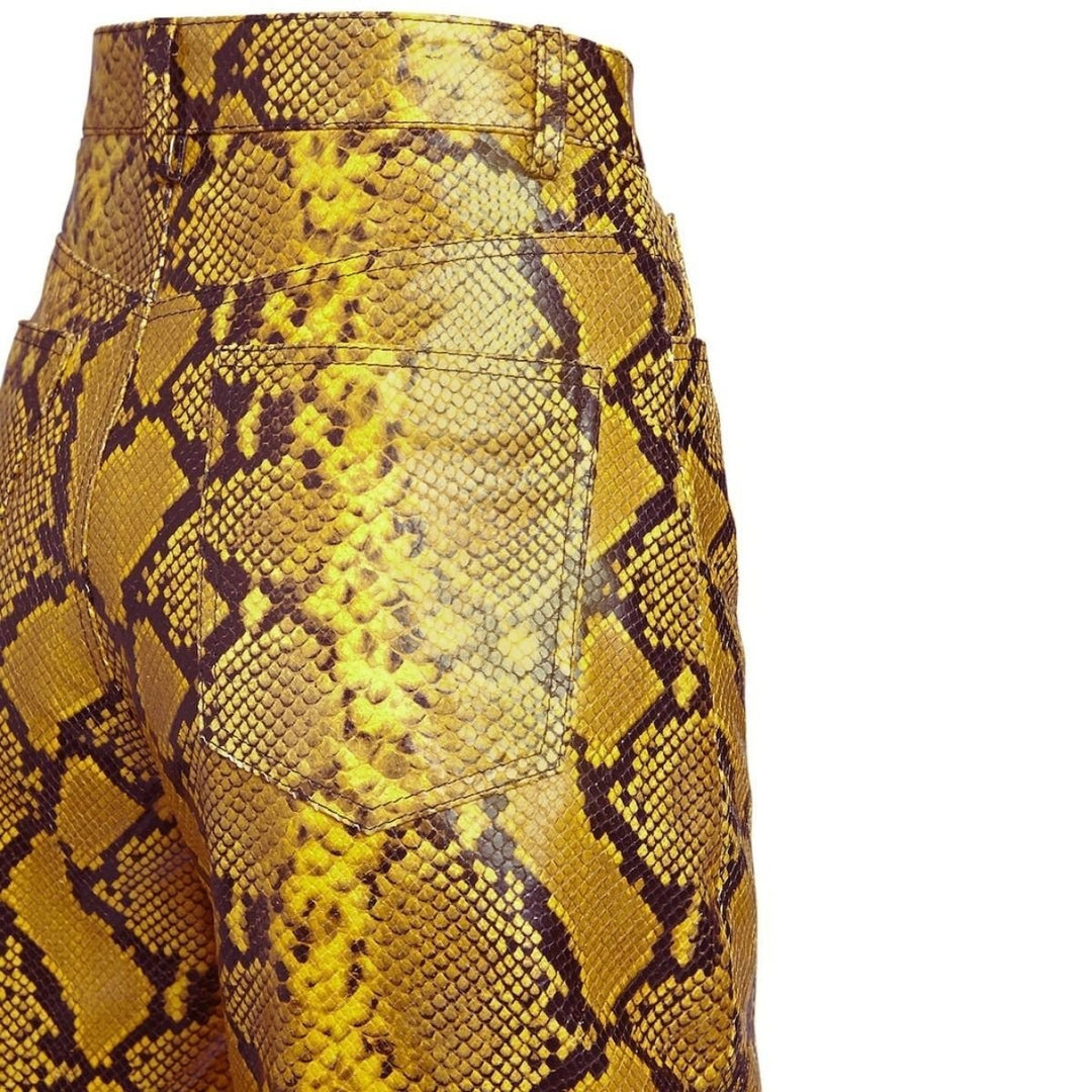 Leather Python-Print Pants
