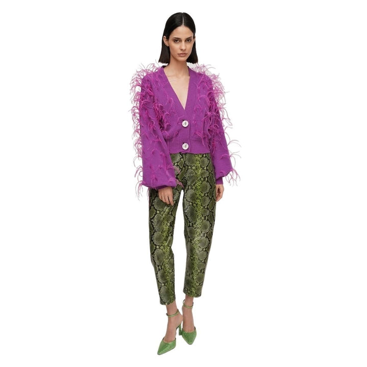 Leather Python-Print Pants